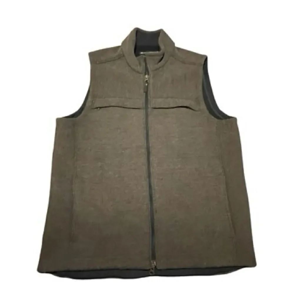 ExOfficio | Mens Brown Ribbed Knit Wool Blend Fleece Lined Vest | L